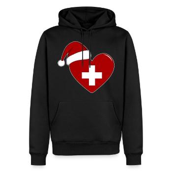 Coeur de Noël drapeau suisse - Sweat à capuche Premium bio Homme - noir - Devant - Nico (187cm)