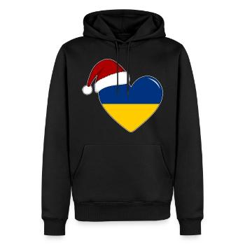 Coeur de Noël drapeau de l’Ukraine - Sweat à capuche Premium bio Homme - noir - Devant - Nico (187cm)