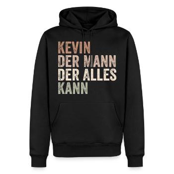 Kevin L’homme qui sait tout Prénom Kevin - Sweat à capuche Premium bio Homme - noir - Devant - Nico (187cm)