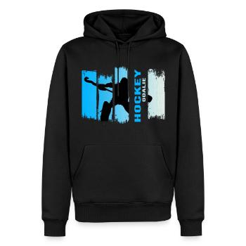 hockey I goalie blue grunge feldhockey - Männer Premium Bio Hoodie - Schwarz - Vorne - Nico (187cm)