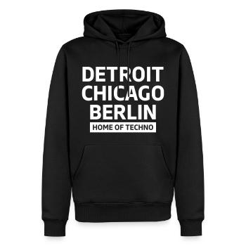 Detroit Chicago Berlin home of techno minimal Club - Men’s Premium Organic Hoodie - black - Front - Nico (187cm)