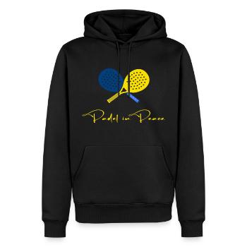 Padel tennis Padel Padel player "padel in peace" - Men’s Premium Organic Hoodie - black - Front - Nico (187cm)