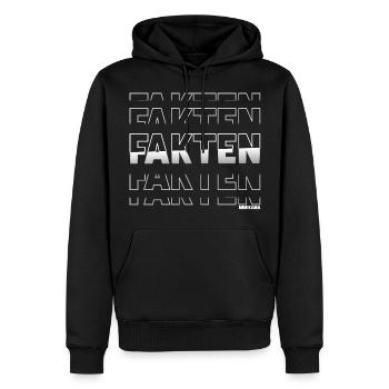 Die Essenz der Fakten - Männer Premium Bio Hoodie - Schwarz - Vorne - Nico (187cm)