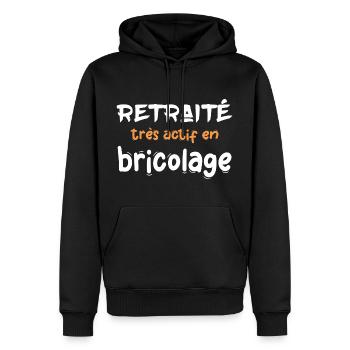 retraité bricolage bricoleur humour citation drôle - Sweat à capuche Premium bio Homme - noir - Devant - Nico (187cm)