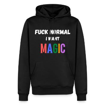 Putain de normal, je veux de la magie. Drôle de dicton - Sweat à capuche Premium bio Homme - noir - Devant - Nico (187cm)