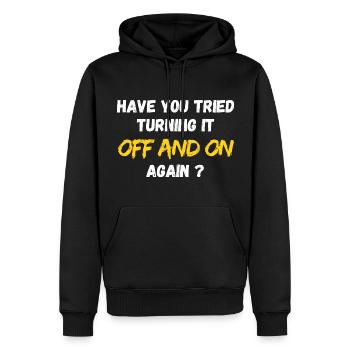 Have you tried turning it off an on again ? IT PC - Männer Premium Bio Hoodie - Schwarz - Vorne - Nico (187cm)