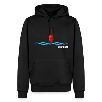 Schwimmer schwimmt im Wasser "Schwimmtrainer Boje" - Männer Premium Bio Hoodie - Schwarz - Vorne - Nico (187cm)