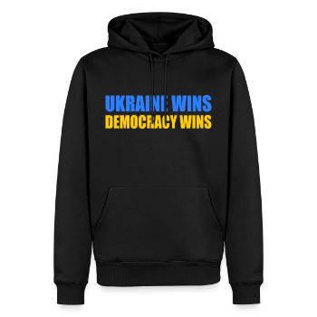 Ukraine wins democracy wins - Men’s Premium Organic Hoodie - black - Front - Nico (187cm)