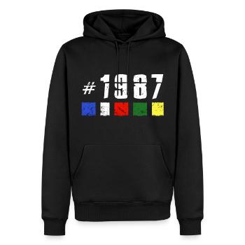 1987 Vintage Anniversaire Rétro Anniversaire « Nouveau Tibet » - Sweat à capuche Premium bio Homme - noir - Devant - Nico (187cm)