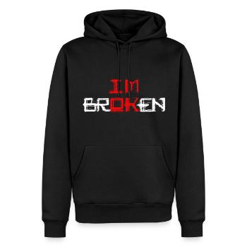 broken but ok "broken" - Men’s Premium Organic Hoodie - black - Front - Nico (187cm)