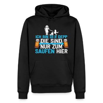 Ich Bin Der Depp Die Sind Nur Zum Saufen Hier - Männer Premium Bio Hoodie - Schwarz - Vorne - Nico (187cm)