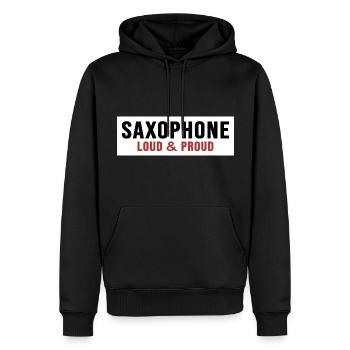 Saxophone Saxophoniste « fort et fier » - Sweat à capuche Premium bio Homme - noir - Devant - Nico (187cm)
