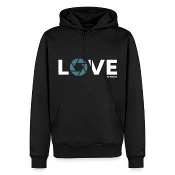 fotograf fotografieren focus objektiv - Männer Premium Bio Hoodie - Schwarz - Vorne - Nico (187cm)