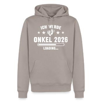 Ich werde Onkel 2026 - Männer Premium Bio Hoodie - Taupe - Vorne - Nico (187cm)