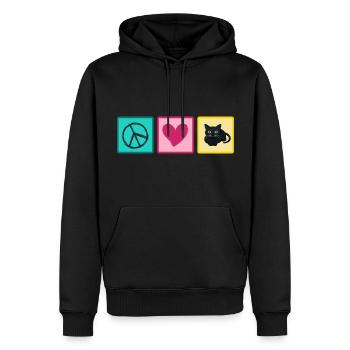 Katze Katzenhaar Mietzekatze "love peace cats" - Männer Premium Bio Hoodie - Schwarz - Vorne - Nico (187cm)