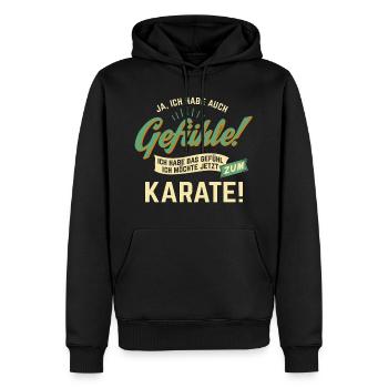 Gefuehle - ich moechte Sport - Karate! - RAHMENLOS - Männer Premium Bio Hoodie - Schwarz - Vorne - Nico (187cm)