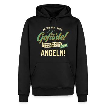 Gefuehle - ich moechte Sport - Angeln! - RAHMENLOS - Männer Premium Bio Hoodie - Schwarz - Vorne - Nico (187cm)