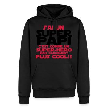 j'ai un super papi - Sweat à capuche Premium bio Homme - noir - Devant - Nico (187cm)