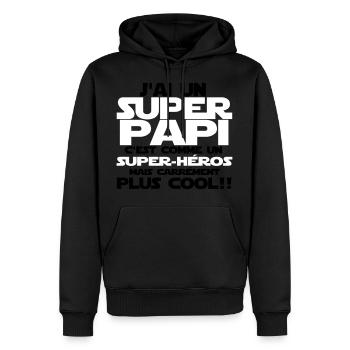 j'ai un super papi(comme un super-héros) - Sweat à capuche Premium bio Homme - noir - Devant - Nico (187cm)