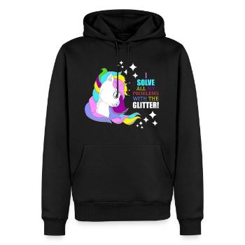 Unicorn glitter problems solver gift idea - Men’s Premium Organic Hoodie - black - Front - Nico (187cm)