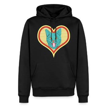 Katzengesicht streckt die Zunge raus - Männer Premium Bio Hoodie - Schwarz - Vorne - Nico (187cm)
