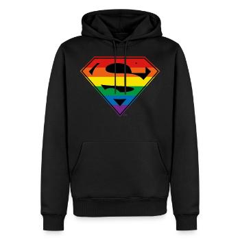 Justice League Superman Regenbogen Logo - Männer Premium Bio Hoodie - Schwarz - Vorne - Nico (187cm)