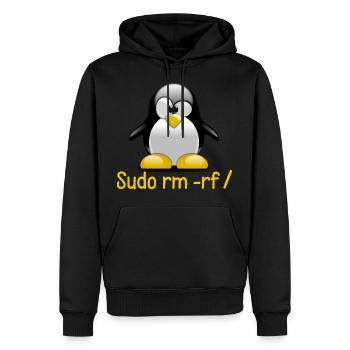 Sudo rm -rf / Programmierer Tux Pinguin Coding - Männer Premium Bio Hoodie - Schwarz - Vorne - Nico (187cm)