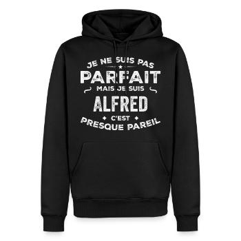 Alfred Ein Vorname, eine Geschichte, eine Persönlichkeit - Männer Premium Bio Hoodie - Schwarz - Vorne - Nico (187cm)