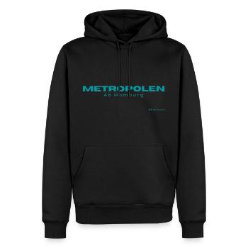 Metropolen ab Hamburg - feiere Deine Reise! - Männer Premium Bio Hoodie - Schwarz - Vorne - Nico (187cm)