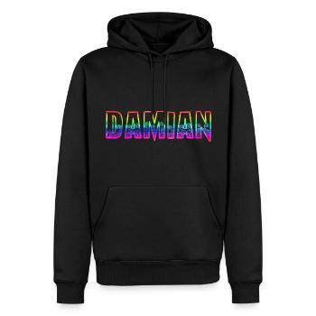 damian rs arc-en-ciel - Sweat à capuche Premium bio Homme - noir - Devant - Nico (187cm)