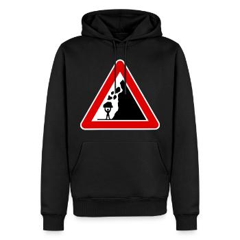 steinschlag, lustiges Verkehrszeichen Bodybuilding - Männer Premium Bio Hoodie - Schwarz - Vorne - Nico (187cm)