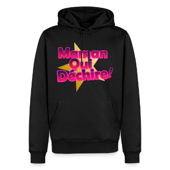 Maman Qui Déchire - Sweat à capuche Premium bio Homme - noir - Devant - Nico (187cm)