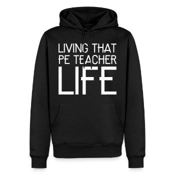living that pe teacher life funny - Sweat à capuche Premium bio Homme - noir - Devant - Nico (187cm)