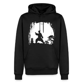 Weibliche Karateka - Männer Premium Bio Hoodie - Schwarz - Vorne - Nico (187cm)