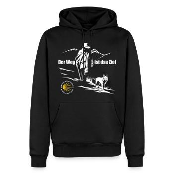 Buen Camino 2026 | Jakobsweg Der Weg ist das Ziel - Männer Premium Bio Hoodie - Schwarz - Vorne - Nico (187cm)