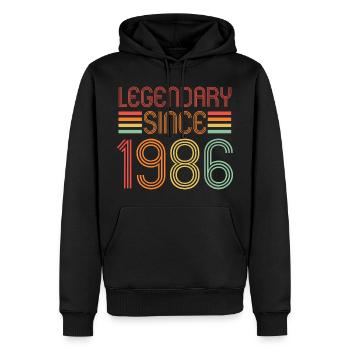 Légendaire depuis 1986, Rétro, Anniversaire - Sweat à capuche Premium bio Homme - noir - Devant - Nico (187cm)