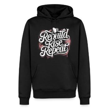 Durchhalten Motivation T-Shirt – Kraft & Fokus - Männer Premium Bio Hoodie - Schwarz - Vorne - Nico (187cm)