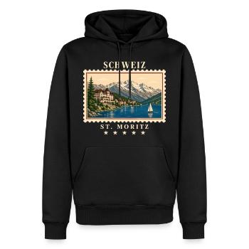 Schweiz St. Moritz Vintage Reisemarke - Männer Premium Bio Hoodie - Schwarz - Vorne - Nico (187cm)