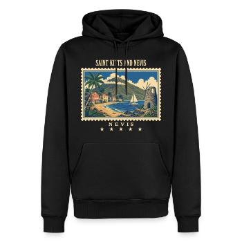 Saint-Kitts et Nevis Marque de voyage vintage Nevis - Sweat à capuche Premium bio Homme - noir - Devant - Nico (187cm)