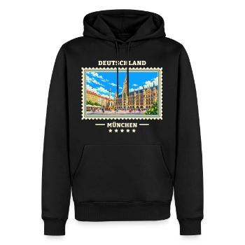 Deutschland München Vintage Reisemarke - Männer Premium Bio Hoodie - Schwarz - Vorne - Nico (187cm)