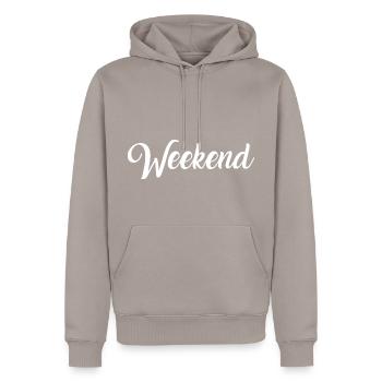 Wochenende - Männer Premium Bio Hoodie - Taupe - Vorne - Nico (187cm)