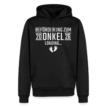Schwangerschaftsankündigung werdender Onkel 2026 - Männer Premium Bio Hoodie - Schwarz - Vorne - Nico (187cm)