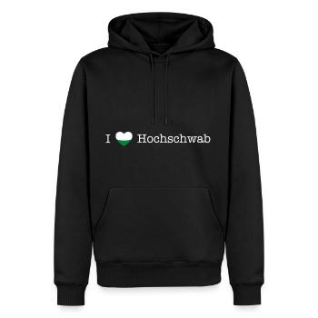 Steiermark Herz Hochschwab weiß - Männer Premium Bio Hoodie - Schwarz - Vorne - Nico (187cm)