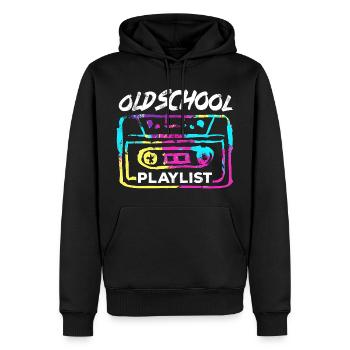 Old-School-Playlist - Männer Premium Bio Hoodie - Schwarz - Vorne - Nico (187cm)