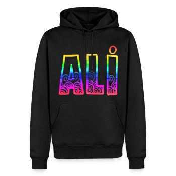 L’arc-en-ciel d’Ali R - Sweat à capuche Premium bio Homme - noir - Devant - Nico (187cm)