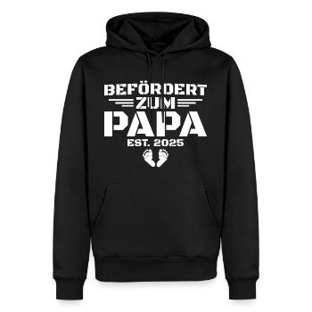Befördert zum Papa Est 2025 - Männer Premium Bio Hoodie - Schwarz - Vorne - Nico (187cm)
