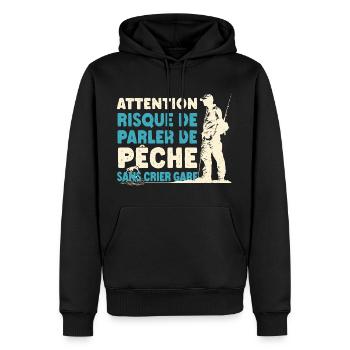 Pêcheur risque de parler de pêche cadeau humour - Sweat à capuche Premium bio Homme - noir - Devant - Nico (187cm)