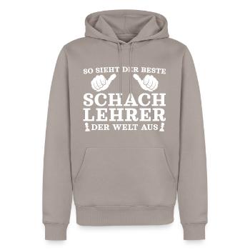 Schachspieler Bester Schachlehrer der Welt - Männer Premium Bio Hoodie - Taupe - Vorne - Nico (187cm)
