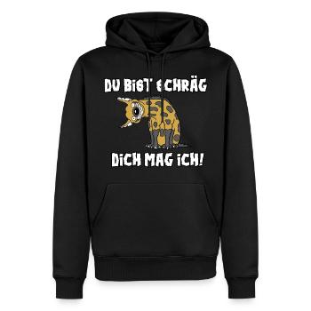 Du bist schräg Dich mag ich - Männer Premium Bio Hoodie - Schwarz - Vorne - Nico (187cm)