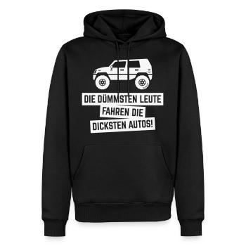 Die Dümmsten Leute Fahren Die Dicksten Autos! (W) - Männer Premium Bio Hoodie - Schwarz - Vorne - Nico (187cm)